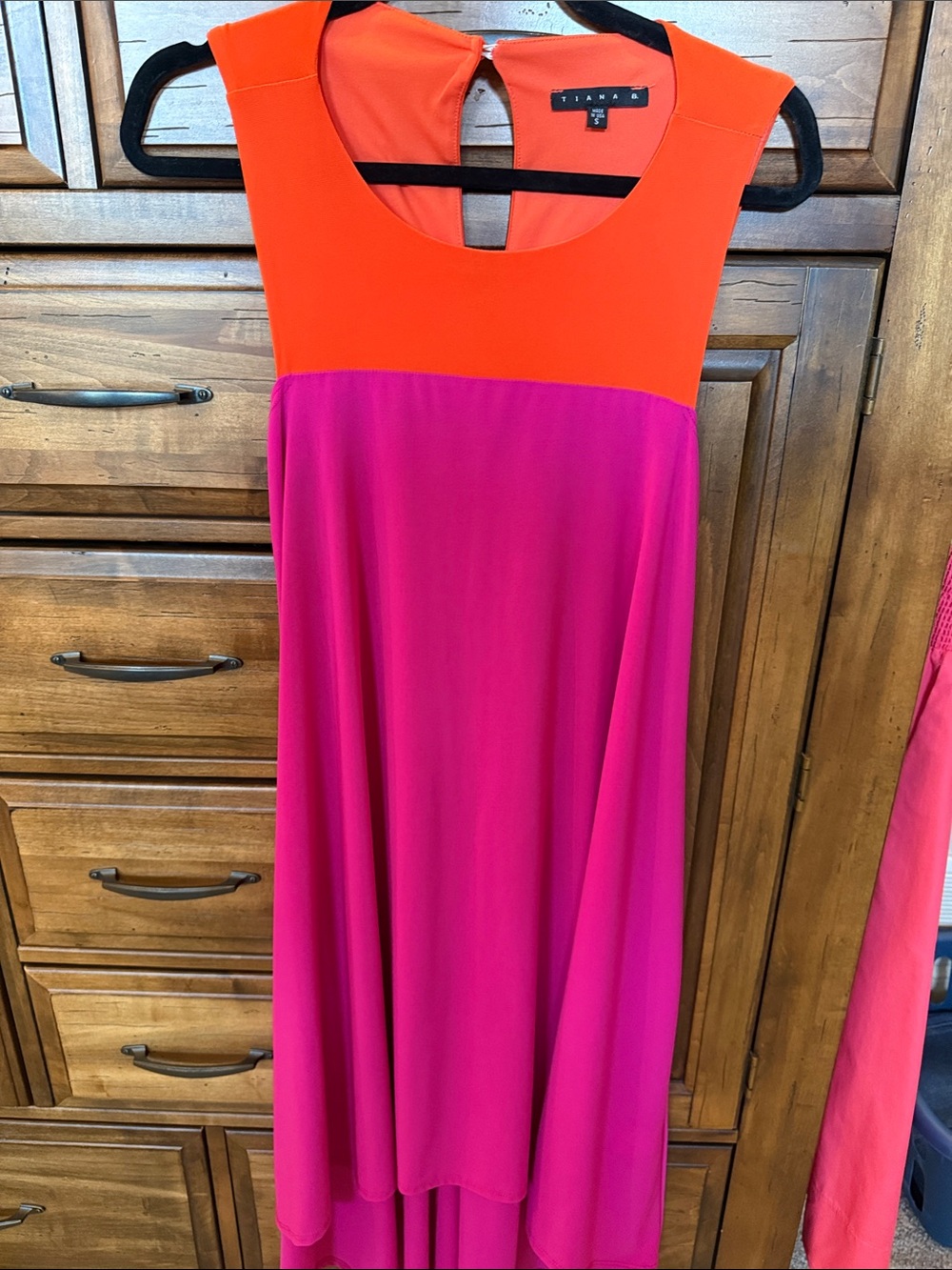 2-Tone Orange and Fuchsia Sleeveless Dress-high low hemline